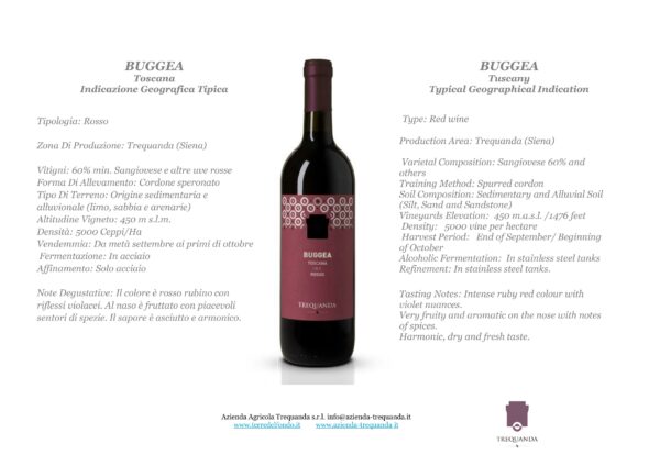 Buggea Vino Rosso IGT Toscana Azienda Agricola Trequanda 72 bottiglie - immagine 3